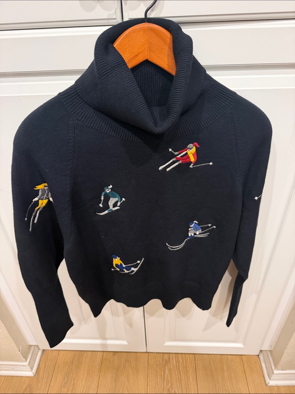 Alp N Rock Navy Turtleneck Sweater with Multicolor Ski Embroidery